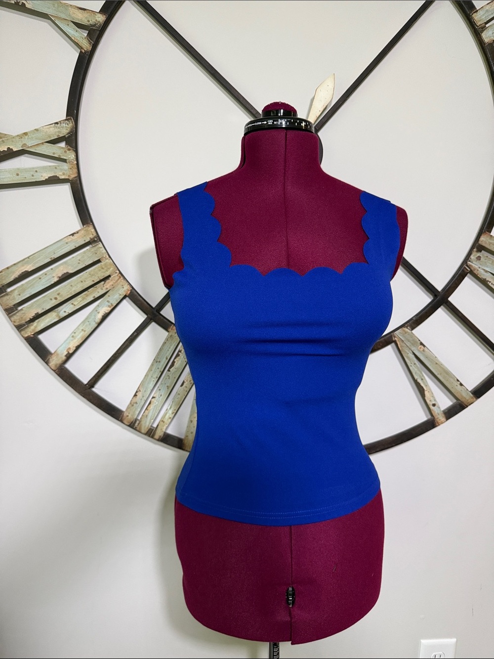Scallop Square-Neck Sleeveless Top - Royal Blue